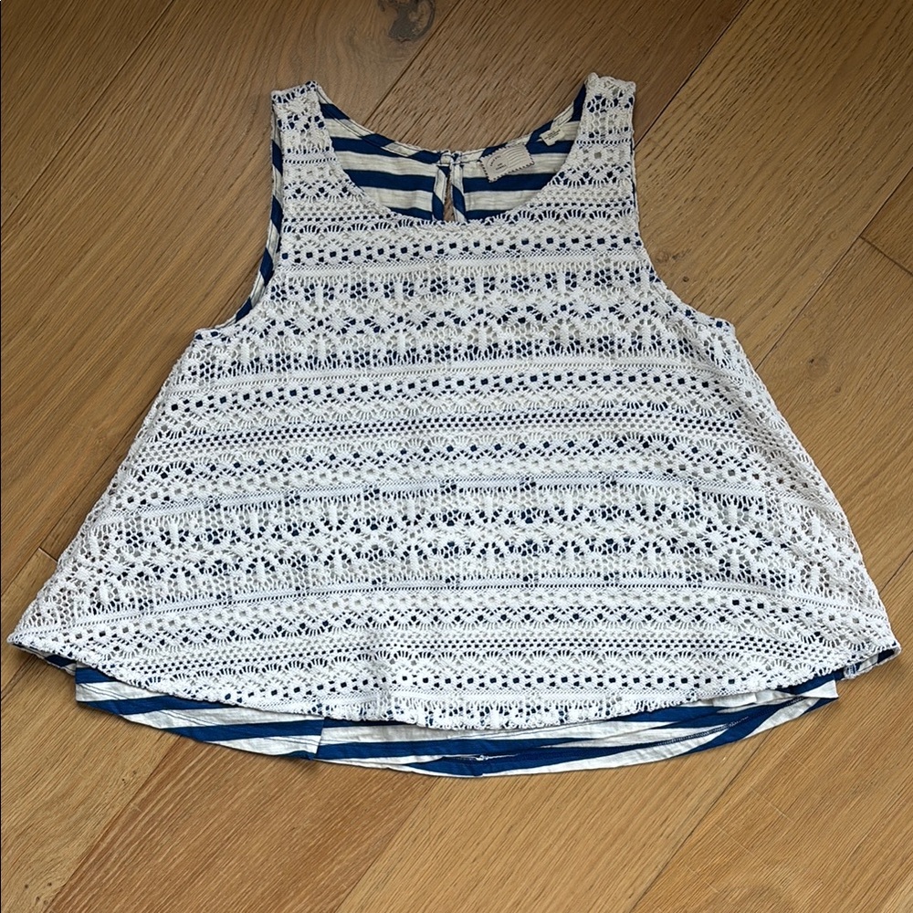 Anthropologie Blue and White Boxy Sleeveless Tank Top